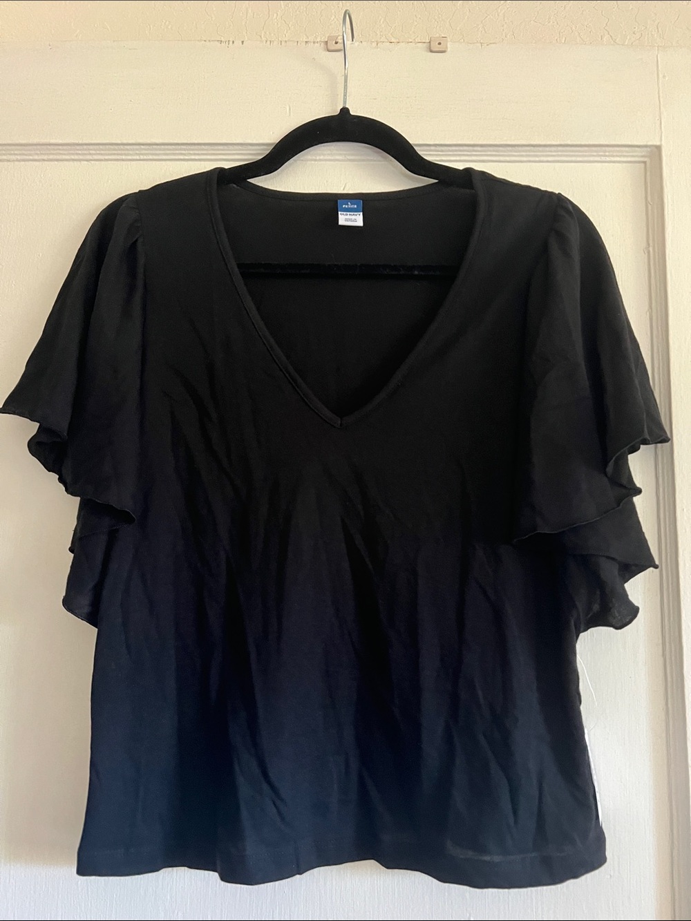 Old Navy Black V-Neck Layered Flutter Sleeve Top